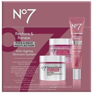 No7 Restore & Renew Face & Neck Multi Action Serum Set - Pink